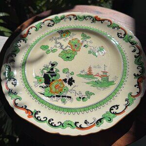 Vintage Mason's Ironstone 9.5" Plate, 1920s Chinoiserie Pagoda Scene